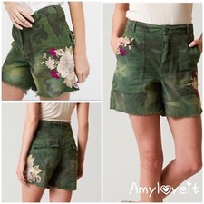 Free People Scout Embroidered Camouflage Shorts Size 0 New