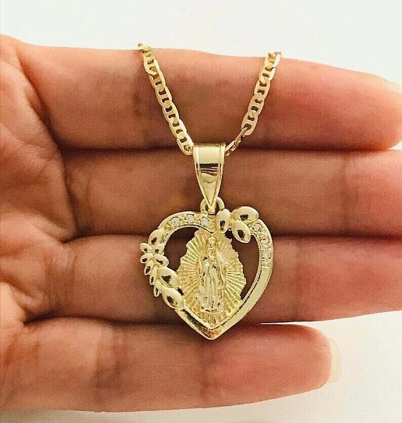 COLLAR CORAZÓN GUADALUPE RELLENO ORO 18K 20" LARGO/CADENA GUADALUPE CORAZÓN - P88 Foto 2 de 4