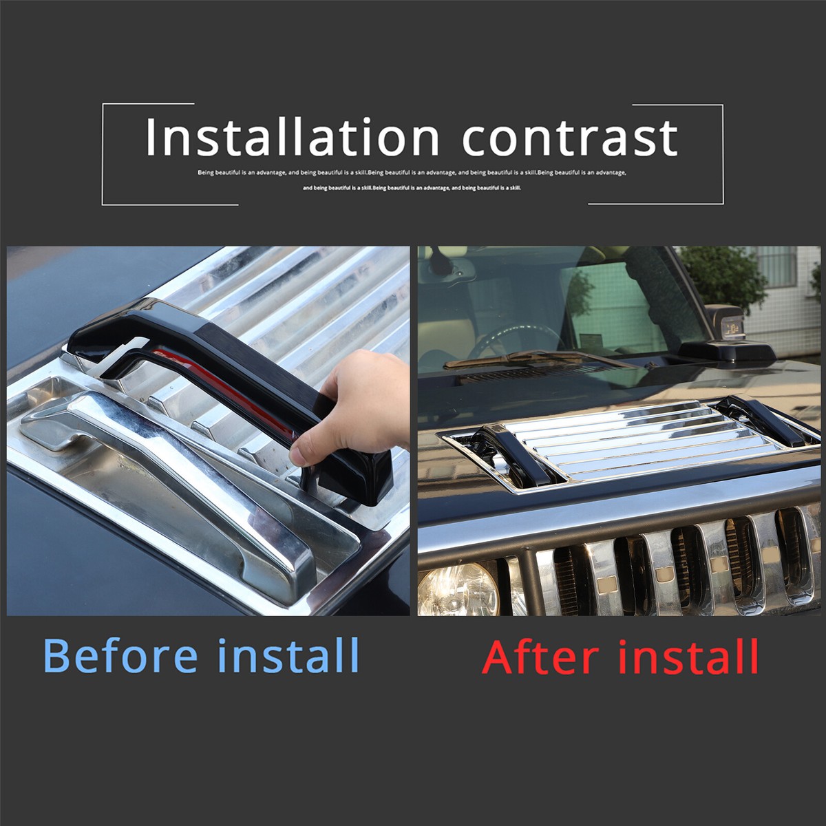 Glossy Black Hood Deck Vent With Handle Covers Kit For Hummer H2