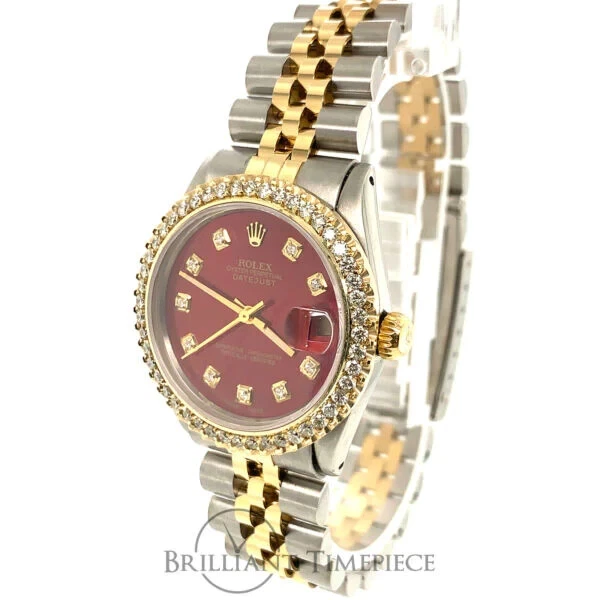 Rolex Datejust 31 mm esfera de diamantes rojos pulsera de jubileo de dos tonos 1,50 CT