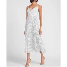 Express White With Black Swiss Polka Dot Wrap Front Maxi Dress Size L