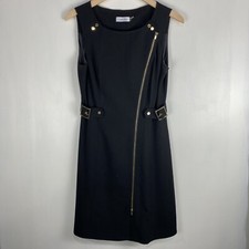Calvin Klein Full Zip Up Buckle Snap Gold Hardware Sleeveless Mini Dress Size 4