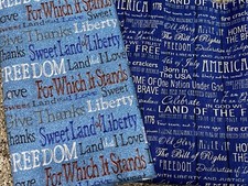 Patriotic Fabric Words Blue Freedom Liberty America Land of Free 4th of July USA
