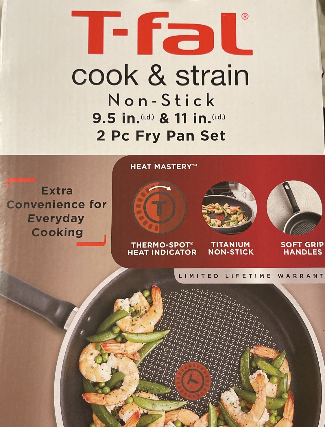 Tfal Cook & Strain Nonstick 2 Piece Fry Pan Cookware Set, 9.5 and 11