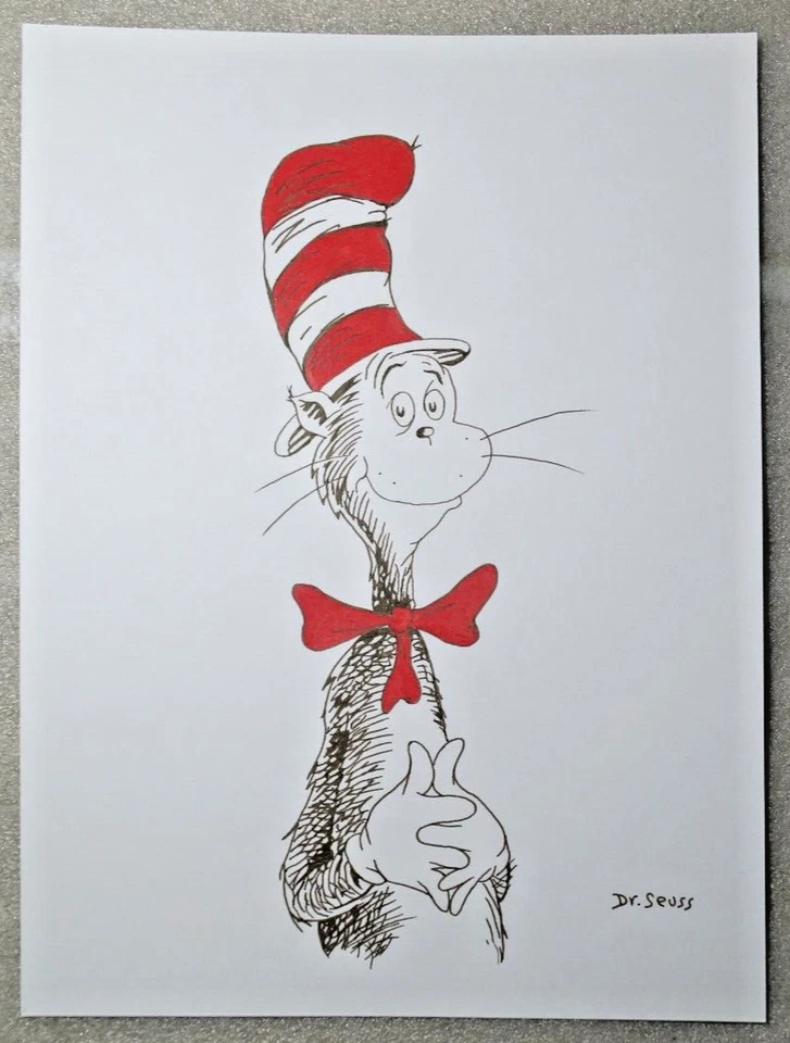 Dr. Seuss Dibujo CATO EN EL SOMBRERO Arte Original Firmado 🏅 Foto 2 de 4