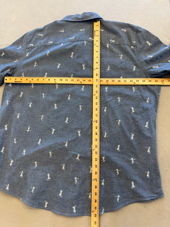 Camisa George Abotonada Para Hombres XXL Azul Hawaiano Hula Bailarina Estampado Cuello Resort Foto 4 de 4