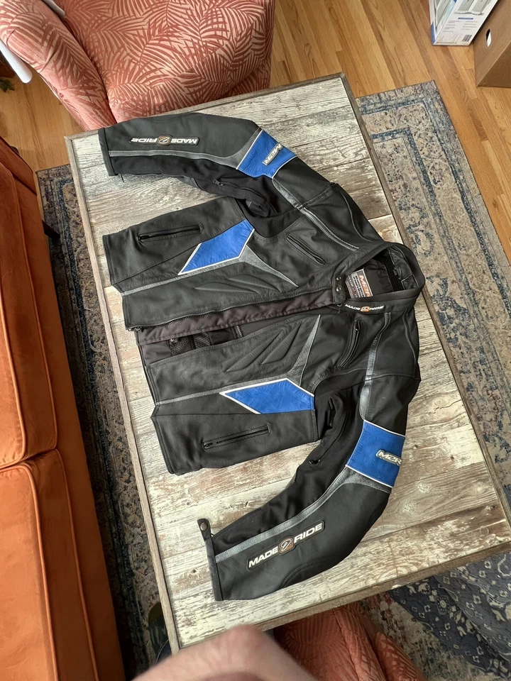 Made 2 Ride M2R Leather Racing Motorcycle Jacket Coat Protective Sleeves Pads - Image 2 of 4