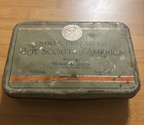Boy Scout anni '30 Johnson & Johnson kit pronto soccorso latta opuscolo originale libro BSA p - Foto 2 di 12