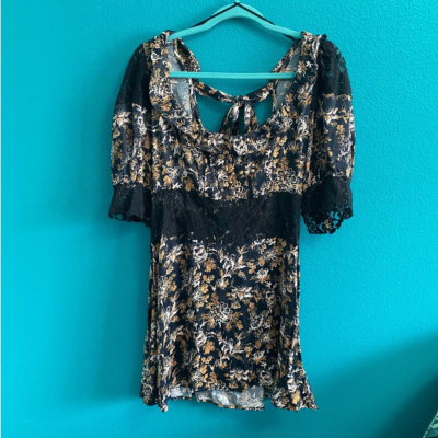 Free People Lucie Mini Dress Black Multi Lace Women's Size 12 NWT