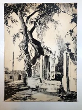 Romeo Tabuena Vintage Original Ink on Paper Painting Signed & Dated Mexico 1955