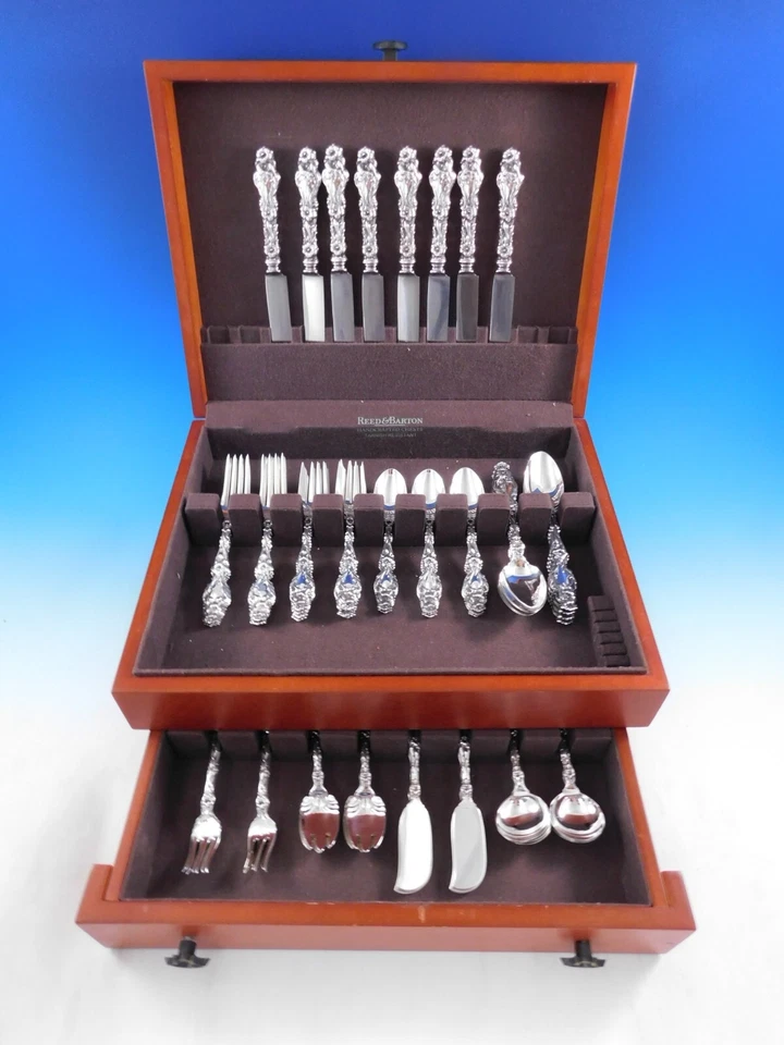 Juego de cubiertos de plata de ley Lily by Whiting para 8 servicio 72 piezas sin monograma Foto 2 de 4