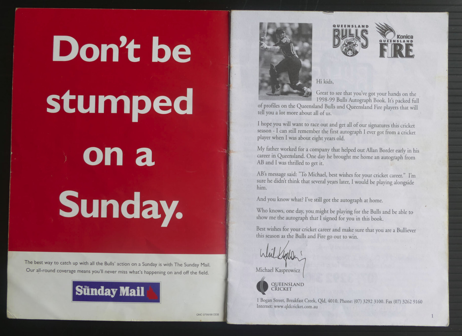 1998 QLD BULLS Cricket Autograph Book 5 signatures vintage memorabilia