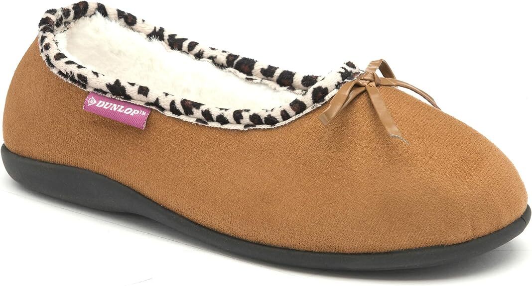 Dunlop Ladies Womens Slippers Faux Fur Leopard Trim Slip On Memory Foam Size 3-8 image 3
