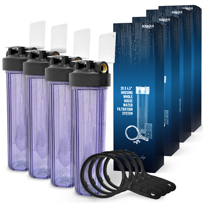 4 Transparent High Capacity 20 x 4.5  Whole House Filter Systems 1  Brass Port