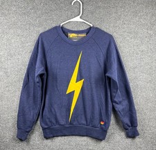 Aviator Nation Sweatshirt Women's Size XS Navy Blue With Golden Lightening Bolt