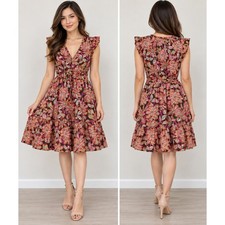 J.Crew Pink Green Floral Paisley Ruffle V-Neck Tiered Midi Dress 0