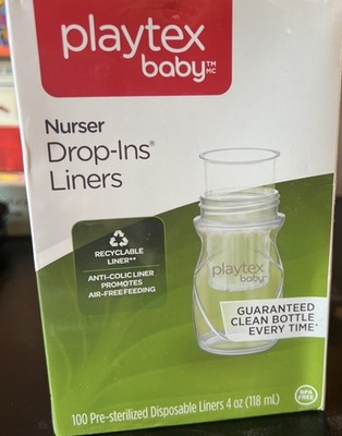 Playtex Baby Nurser Drop-Ins 4oz Bottles, 100 Liners New