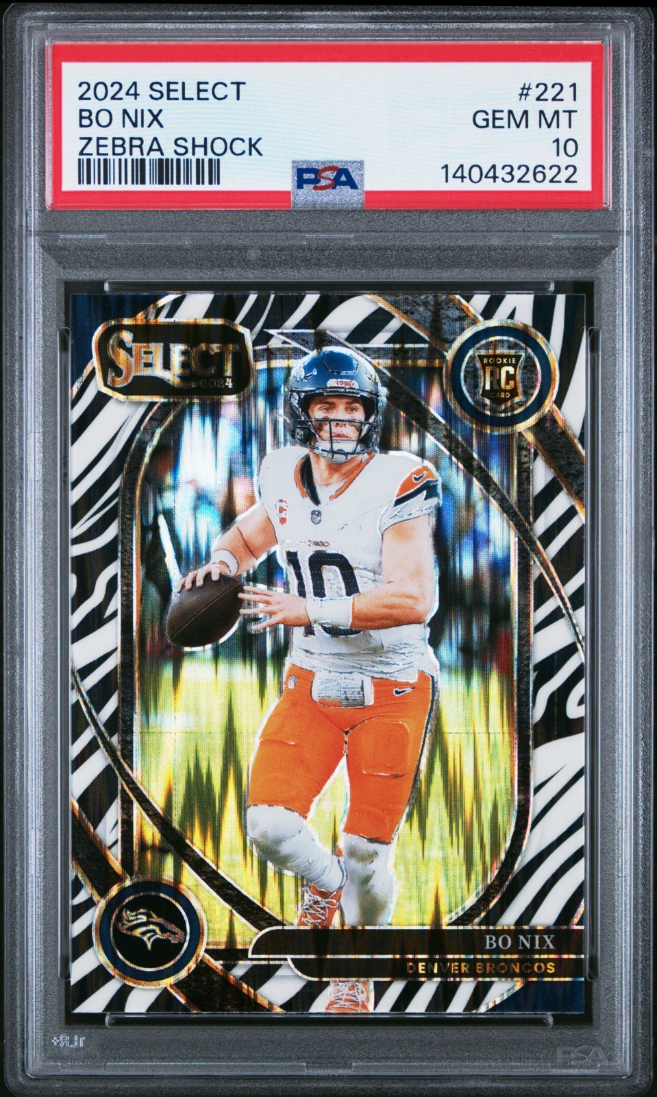 2024 Select Club Level Bo Nix Zebra Shock SSP #221 PSA 10 GEM MINT RC ROOKIE