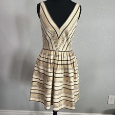 J Crew Womens Dress Sz 0 Gold Black Stripe Metallic Holiday Party Mini NWT