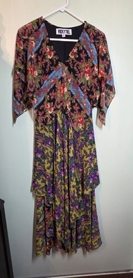 Vicky Tiel Boho Maxi Dress Sz S Patchwork Of Vibrant Floral Tiered Layers Flowy