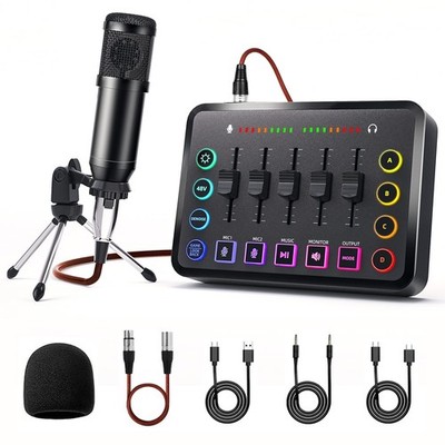Podcast Mikrofon Mischpult Bundle, bestehend aus einem Audio Mixer und Live