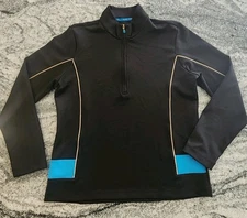 EP PRO TECH 1/4 ZIP GOLF PULLOVER WOMENS LARGE BLACK BLUE LONG SLEEVE PERFORM