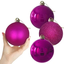 Fuchsia 4.0" X Large Christmas Balls - Christmas Tree Decoration Ornaments Sh...