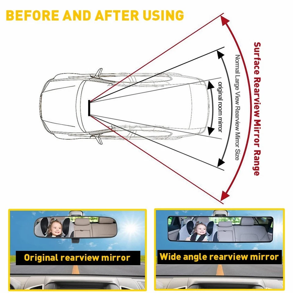 Interior Rear View Mirror 300mm Anti-glare Car Panoramic Convex Wide Angle Foto 4 de 4