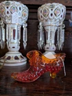 Vintage Fenton Cadmium Hobnail Glass Shoe. Has An Orange Glow Under UV Light
