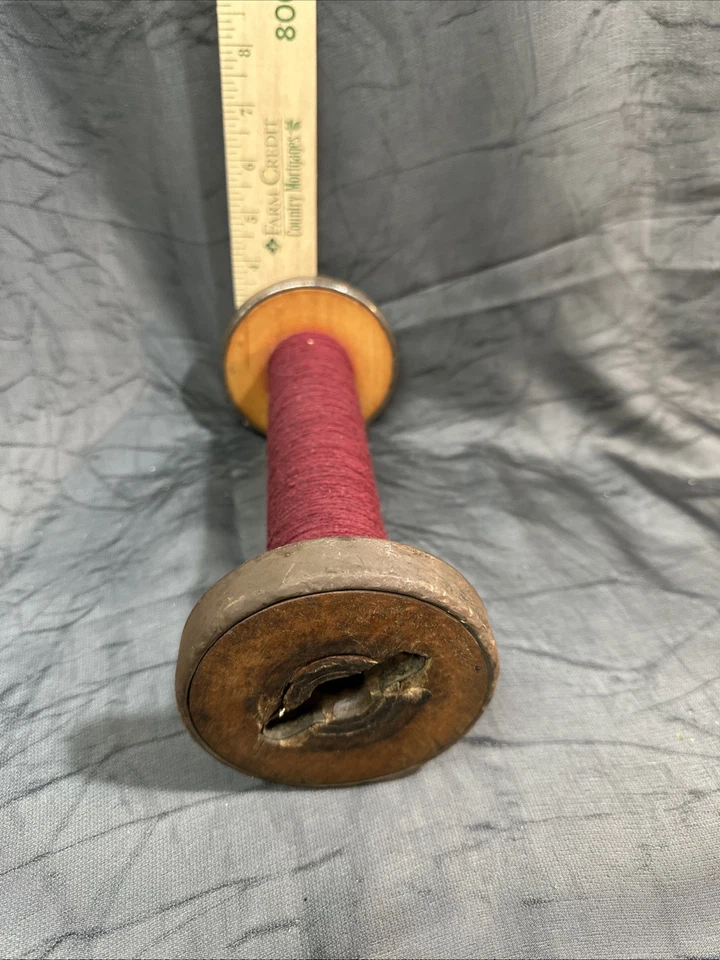 Antique spool 9 inches With Burgundy Yarn - Image 4 of 4
