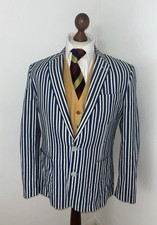 Jasper Conran Men 42/P2P22”Boating Blue Striped Blazer Jacket Mod Cruise Regatta