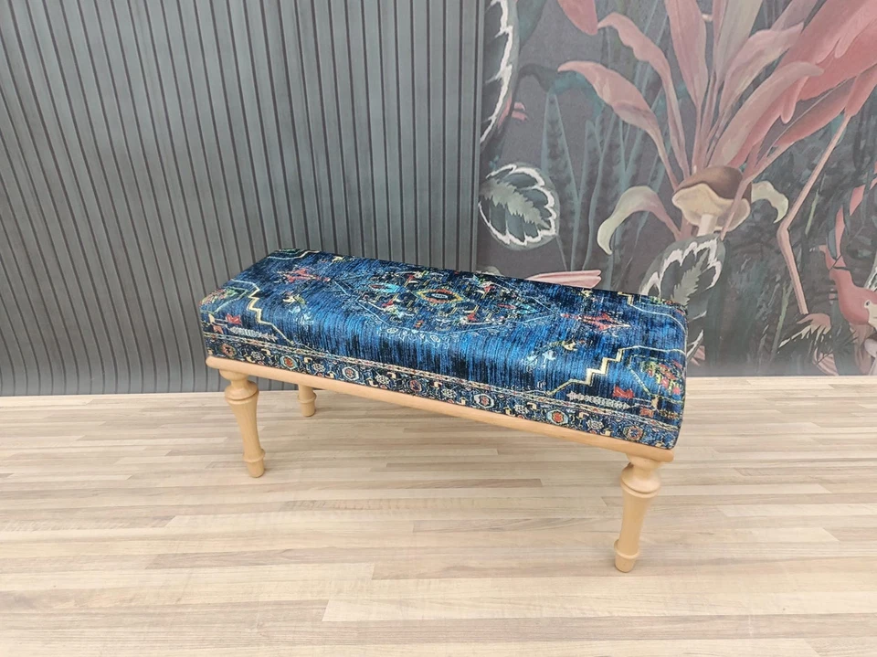 Navy blue bench, Ottoman bench, Footstool bench, Lounge bench, Hallway bench - Image 2 of 4