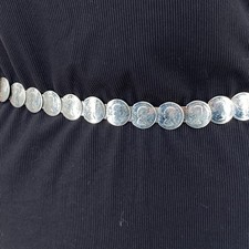 Vintage Silver Metal Conchos Overlapping Disc Coin Stretch Elastic Belt 27" Flat