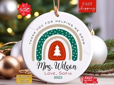 Custom Rainbow Teacher Christmas Ornament, Teacher Ornaments, Teacher Christm...