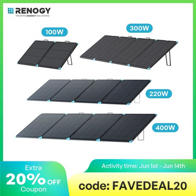 #ad Renogy Solar Panel Portableamp;Foldable 100W 220W 300W 400W For RV Camping Off Grid $319.99