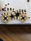 Vtg gold tone huge black white milk glass Motorcycle Pin