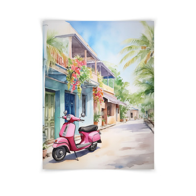 Nha Trang Vietnam Watercolor Print, Coastal Street Scooter Art