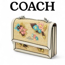 Borsa a tracolla Coach Mini Claire in pelle di paglia con ricamo floreale CJ7...