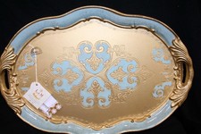 Vassoio fiorentino 22" fatto a mano in Italia legno intarsiato con foglia oro, rame argento