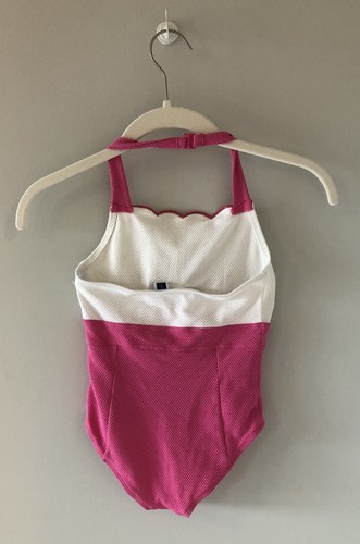 Janie & Jack Girl’s Swimsuit, Size 7, One Piece, Pink & White with Bow - Picture 2 of 4