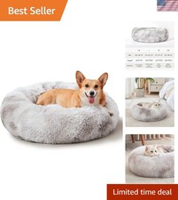 Soft Fluffy Donut Pet Bed - 20" Round Anti-Anxiety Bed for Small Dogs Cats