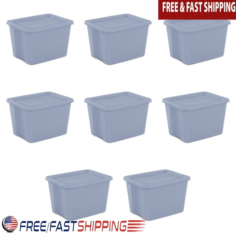 18 Gallon Plastic Storage Tote Box Stackable Household Organizer W/ Lid Set of 8