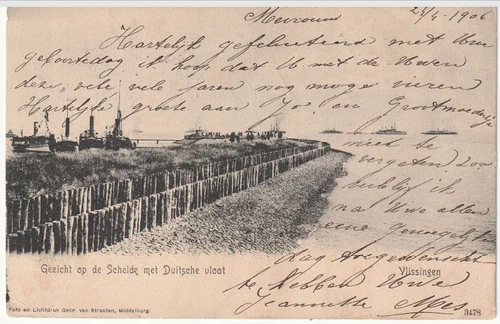VLISSINGEN. Duitsche Vloot op de Schelde. Antieke gebruikte Ansichtkaart.