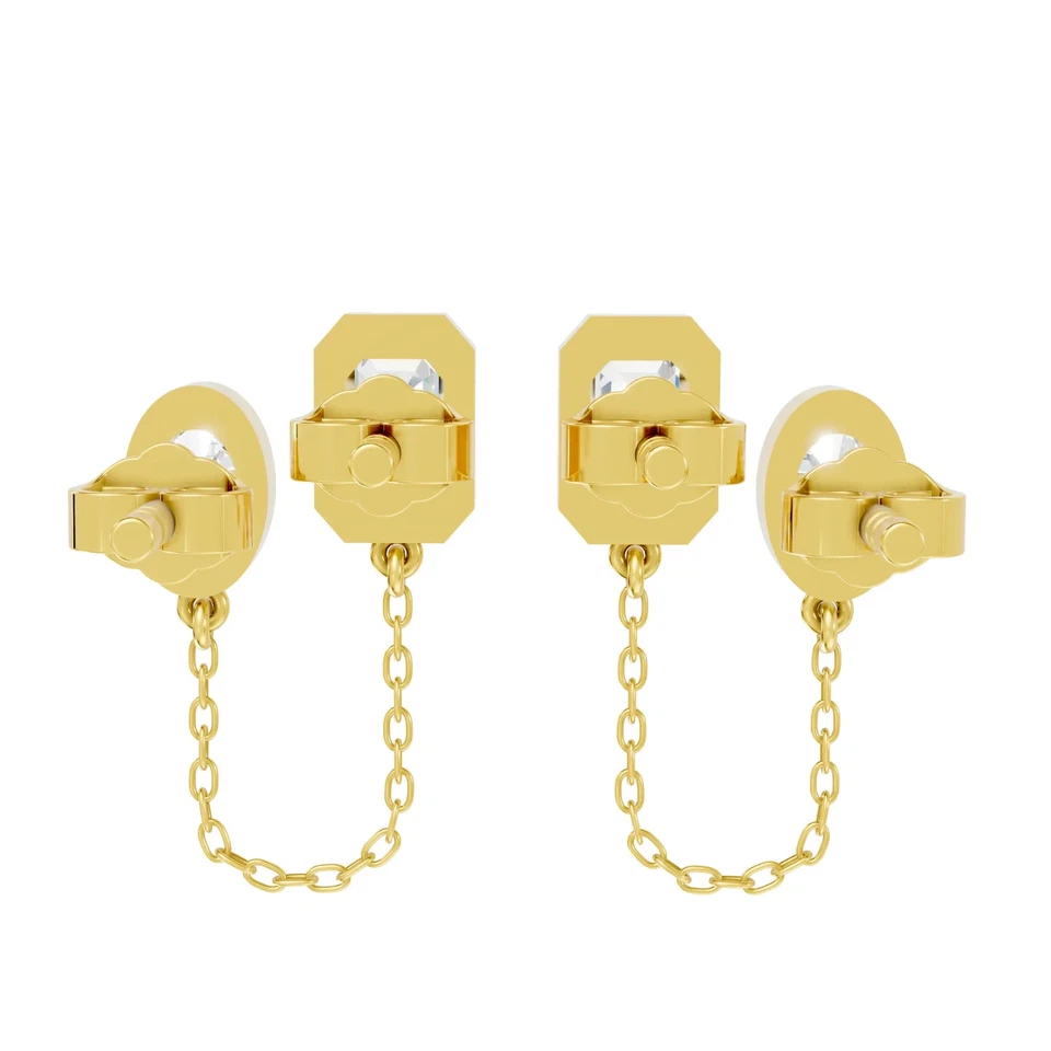 14K Lab-Created Diamond Emerald Oval Cut Chain Stud Earring EF VS Push Back - Image 3 of 4