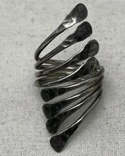 925 Silver Multi Band Wrap Ring 7.5 Adjustable Hammered Statement 5.9g