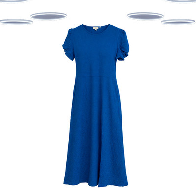 Ex Fat Face Women's Midi Dress- Puff Sleeve Slit Jersey Blue (Defect) (Size 12)