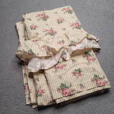 VTG Ralph Lauren Bedskirt Dust Ruffle Yellow Floral Stripe Ruffled Sophie Queen