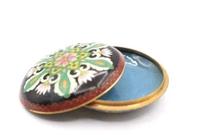 Cloisonné and Brass Enamel Trinket Dish Jewelry Holder Round Asian Decor Floral