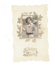 Postcard  Fantasy Lovely boy in photo frame with Egg   Easter Greetz TB 3333