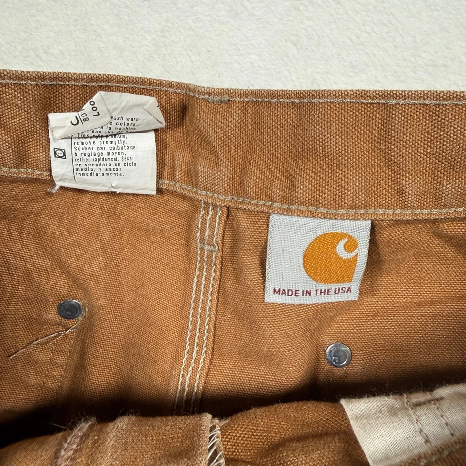 Pantalones de Trabajo Carhartt B01 BRN 34x32 Marrón Pato Lona Hechos en EE. UU. Sueltos Ajuste Original Foto 3 de 4